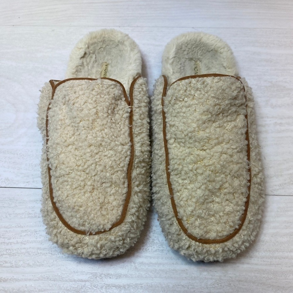 Vionic Womens 6 Caressa Slipper Mule Cream Shoes Shearling Orthotic Arch Support